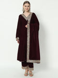Fab Fashion Wine Velvet Lace Suit Full Set
