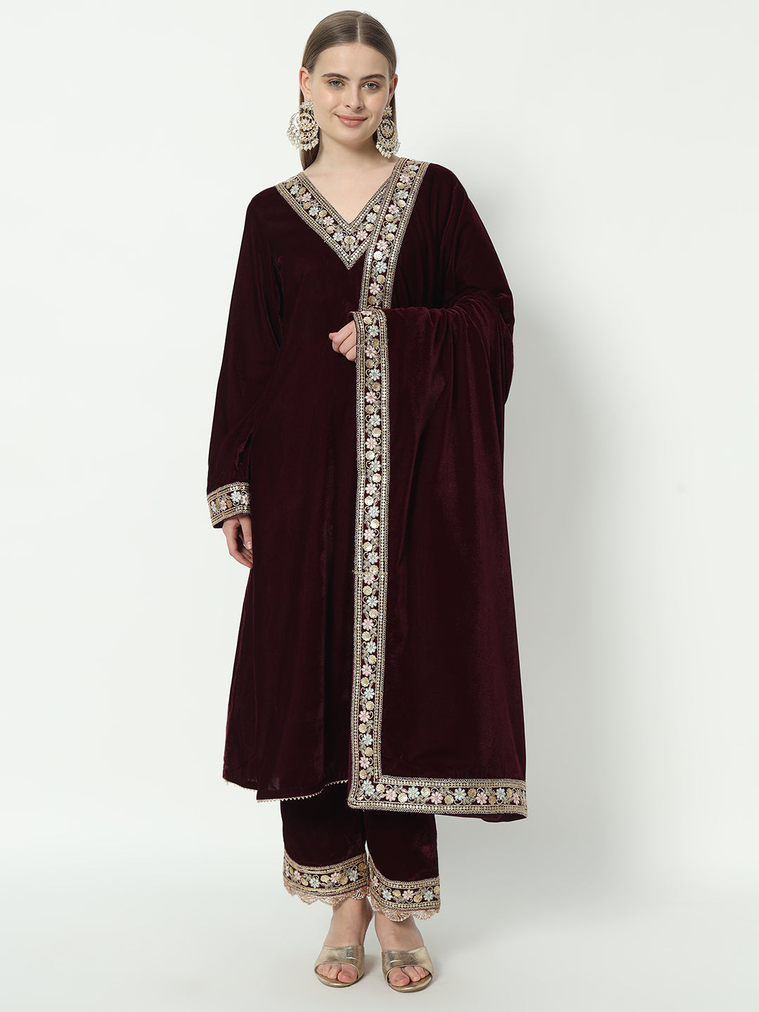 Fab Fashion Wine Velvet Lace Suit Full Set