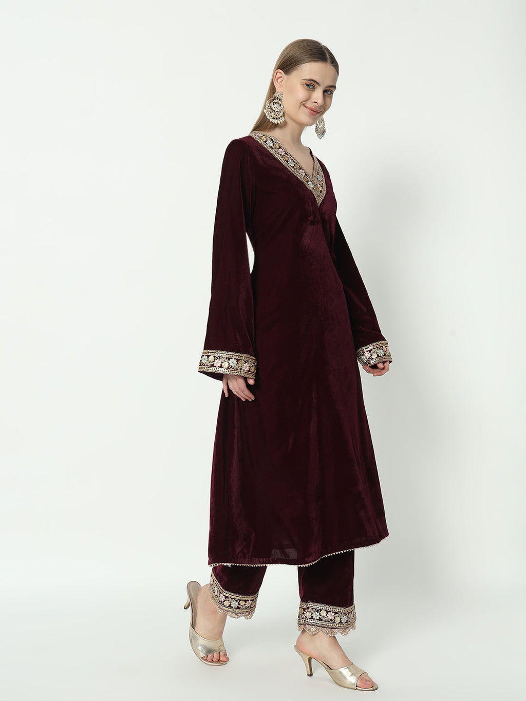Fab Fashion Wine Velvet Lace Suit Full Set
