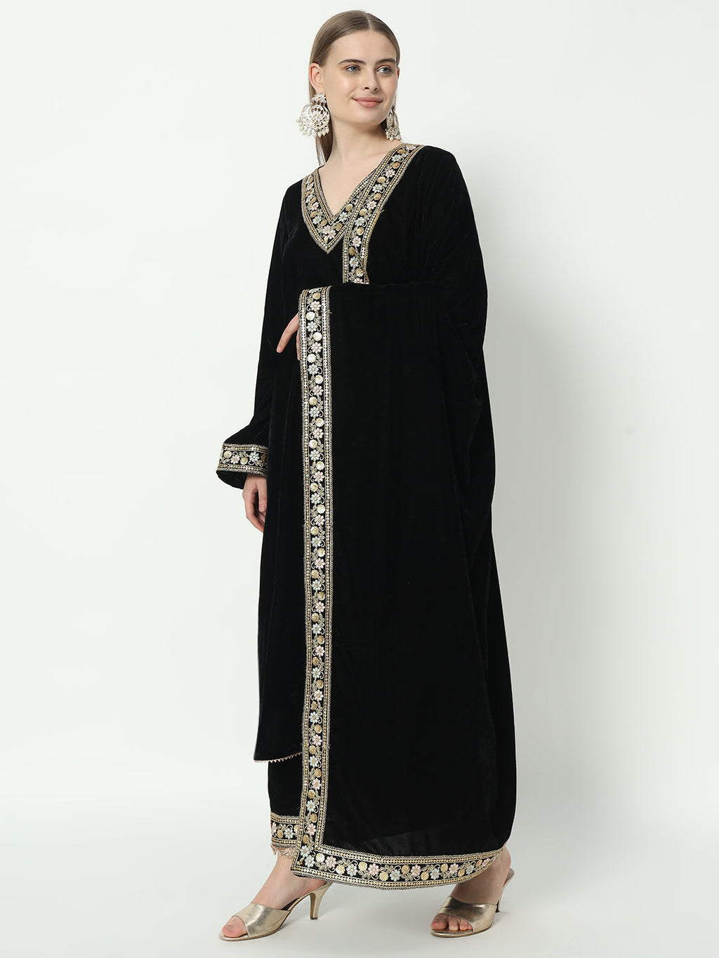 Fab Fashion Black Velvet Lace Suit Full Set - Distacart