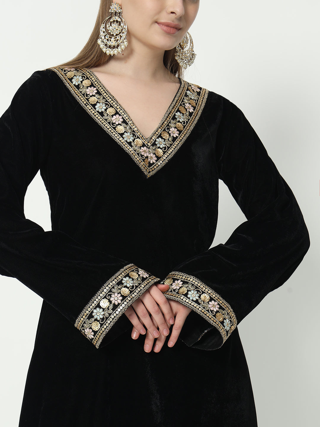 Fab Fashion Black Velvet Lace Suit Full Set - Distacart