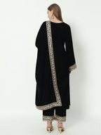 Fab Fashion Black Velvet Side High Slit Suit Full Set - Distacart