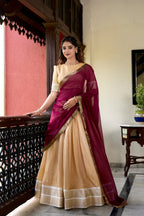 Lorenvalley Cream Kanchipuram Zari Weaving Work Lehenga Choli