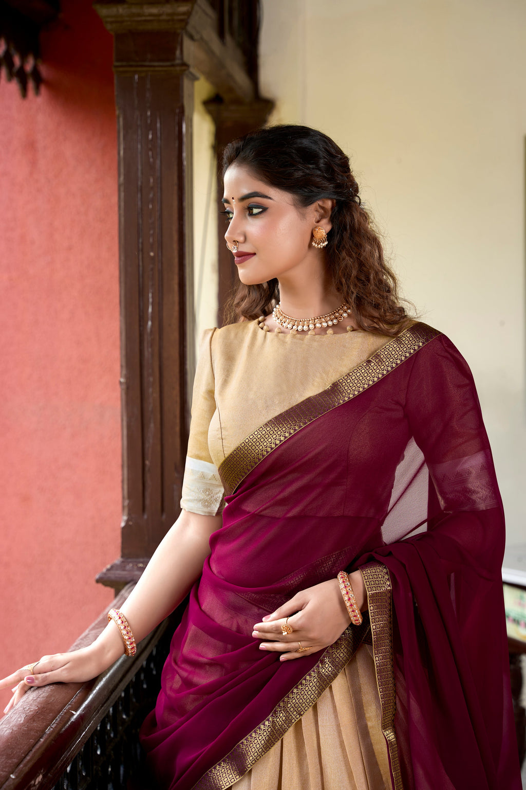 Lorenvalley Cream Kanchipuram Zari Weaving Work Lehenga Choli
