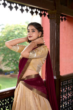 Lorenvalley Cream Kanchipuram Zari Weaving Work Lehenga Choli