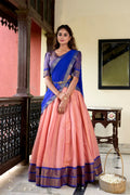 Lorenvalley Peach Kanchipuram Zari Weaving Work Lehenga Choli