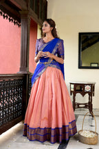 Lorenvalley Peach Kanchipuram Zari Weaving Work Lehenga Choli
