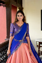 Lorenvalley Peach Kanchipuram Zari Weaving Work Lehenga Choli