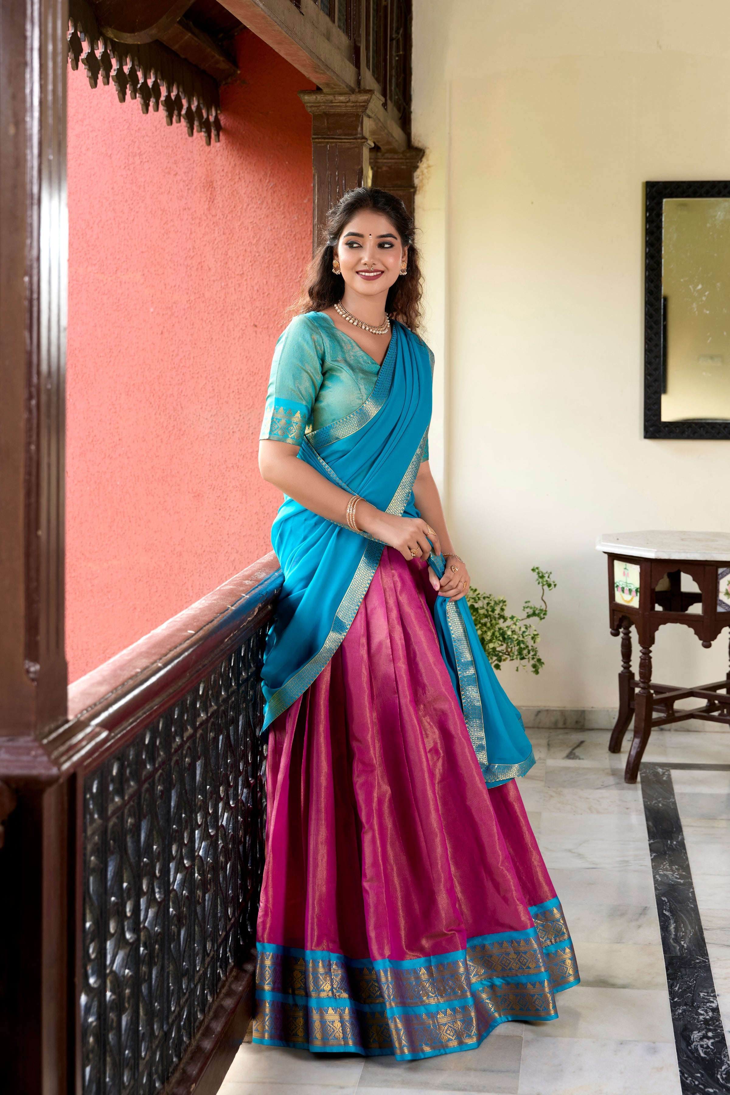 Lorenvalley Pink Kanchipuram Zari Weaving Work Lehenga Choli