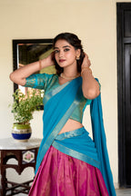 Lorenvalley Pink Kanchipuram Zari Weaving Work Lehenga Choli