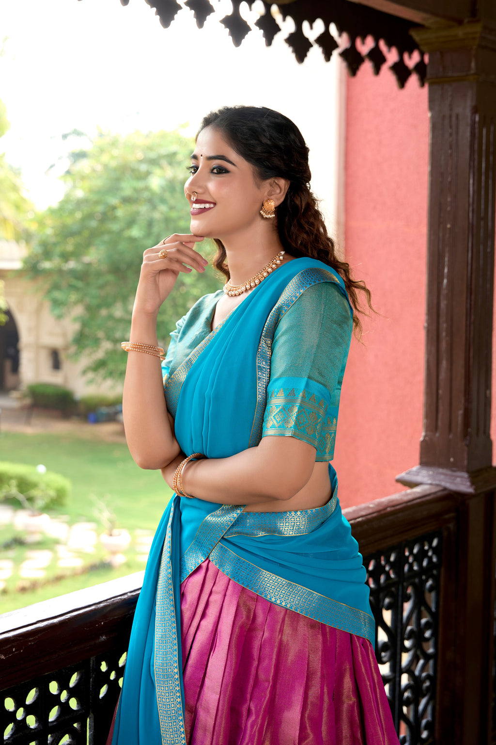 Lorenvalley Pink Kanchipuram Zari Weaving Work Lehenga Choli