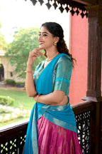 Lorenvalley Pink Kanchipuram Zari Weaving Work Lehenga Choli