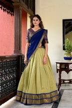 Lorenvalley Pista Kanchipuram Zari Weaving Work Lehenga Choli