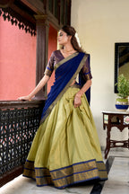 Lorenvalley Pista Kanchipuram Zari Weaving Work Lehenga Choli