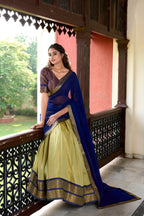 Lorenvalley Pista Kanchipuram Zari Weaving Work Lehenga Choli