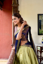 Lorenvalley Pista Kanchipuram Zari Weaving Work Lehenga Choli
