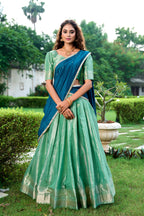 Lorenvalley Pista Kanchipuram Zari Weaving Work Lehenga Choli with Dupatta