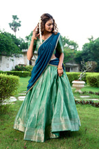 Lorenvalley Pista Kanchipuram Zari Weaving Work Lehenga Choli with Dupatta
