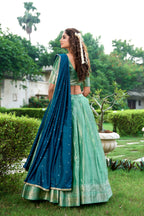 Lorenvalley Pista Kanchipuram Zari Weaving Work Lehenga Choli with Dupatta
