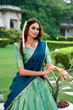 Lorenvalley Pista Kanchipuram Zari Weaving Work Lehenga Choli with Dupatta