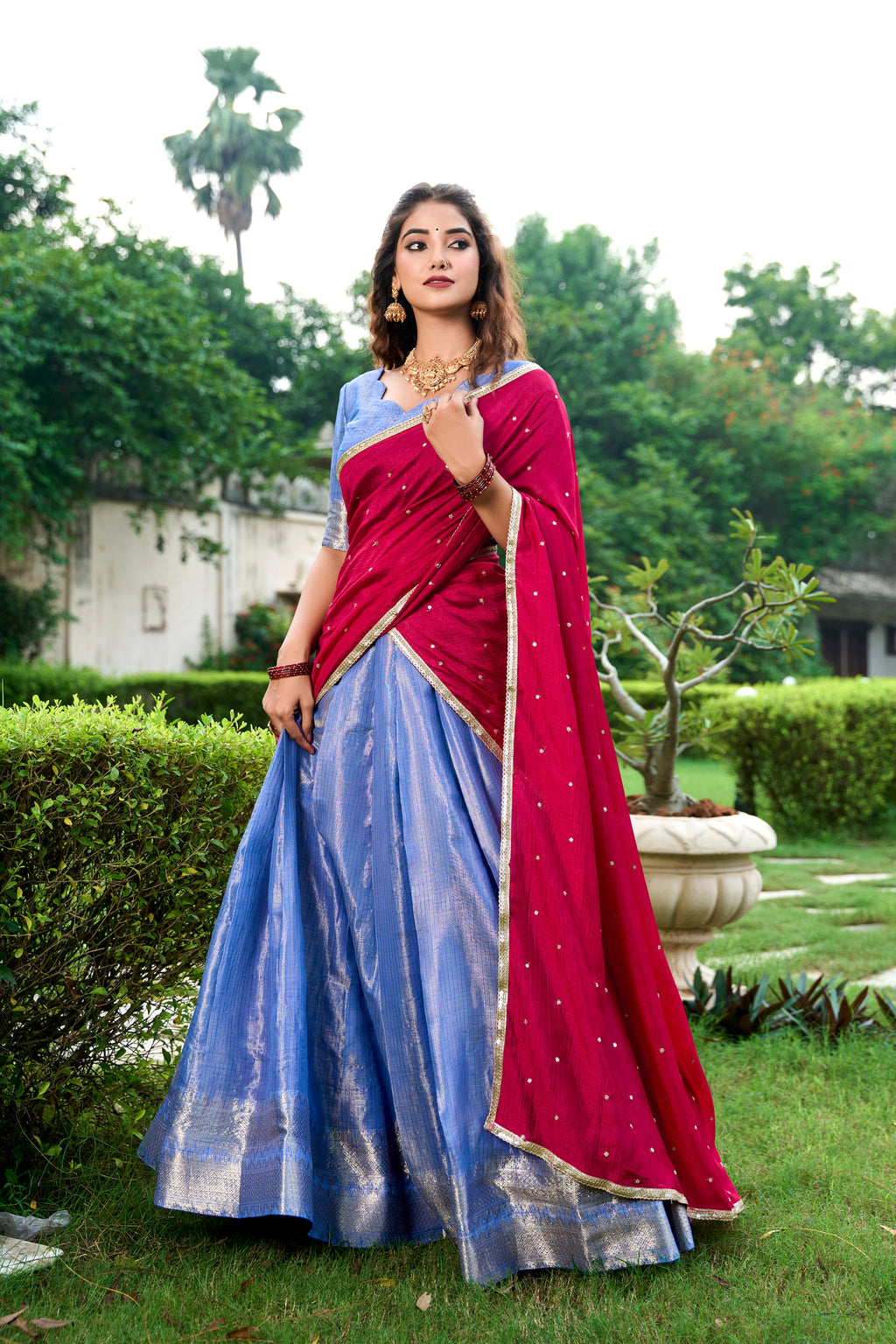 Lorenvalley Royal Blue Kanchipuram Zari Weaving Work Lehenga Choli with Dupatta