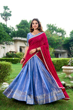 Lorenvalley Royal Blue Kanchipuram Zari Weaving Work Lehenga Choli with Dupatta