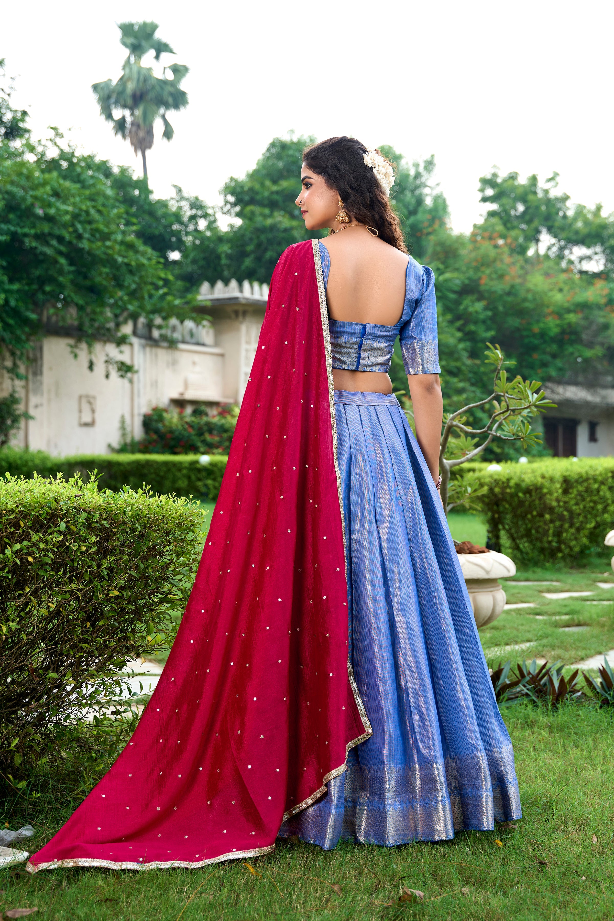 Lorenvalley Royal Blue Kanchipuram Zari Weaving Work Lehenga Choli with Dupatta
