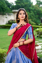 Lorenvalley Royal Blue Kanchipuram Zari Weaving Work Lehenga Choli with Dupatta