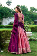 Lorenvalley Pink Kanchipuram Zari Weaving Work Lehenga Choli with Dupatta