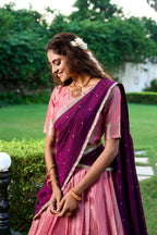 Lorenvalley Pink Kanchipuram Zari Weaving Work Lehenga Choli with Dupatta