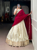 Lorenvalley Fashion Offwhite Dola Silk Zari Weaving Border Lehenga Choli with Dupatta - Distacart