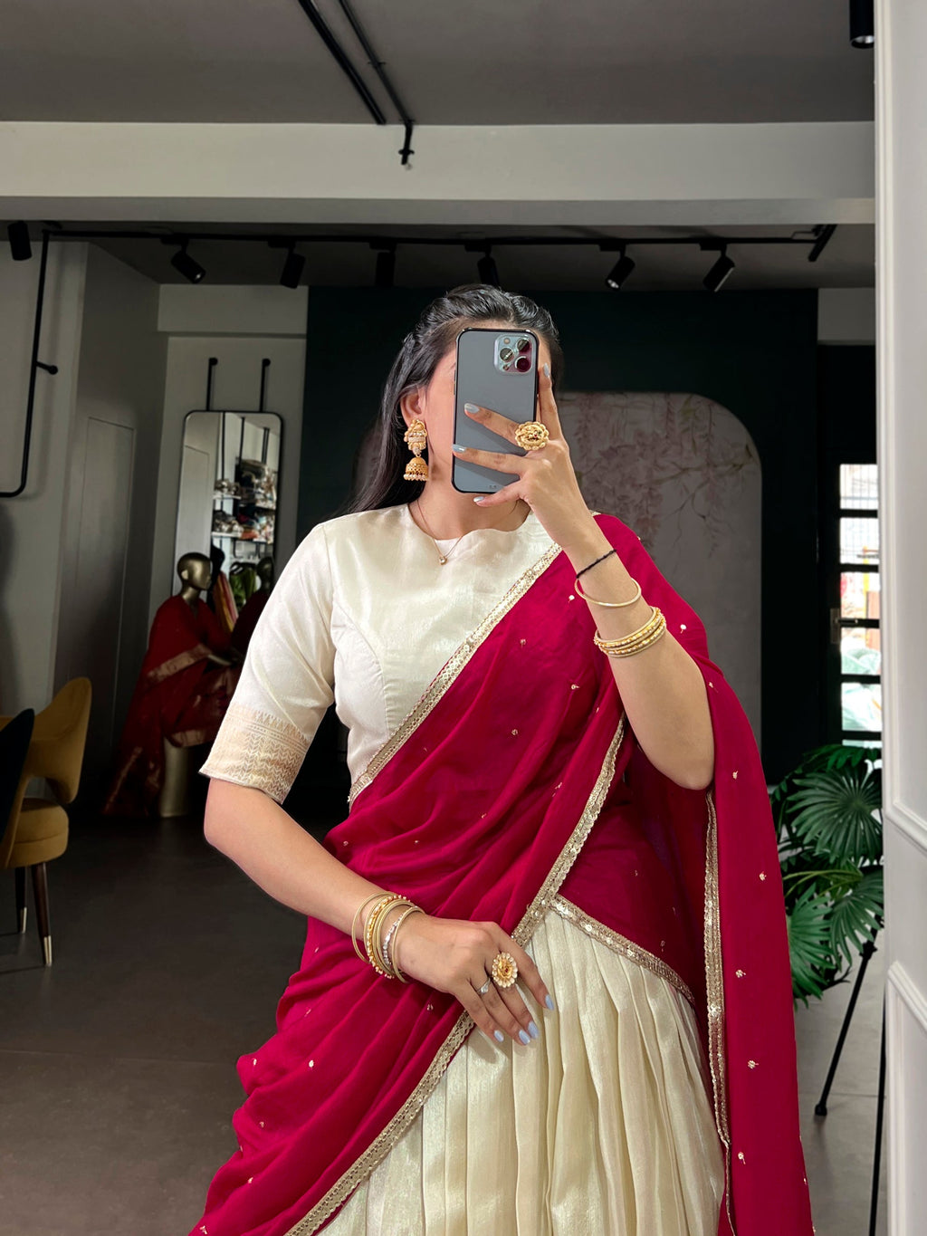 Lorenvalley Fashion Offwhite Dola Silk Zari Weaving Border Lehenga Choli with Dupatta - Distacart