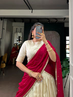 Lorenvalley Fashion Offwhite Dola Silk Zari Weaving Border Lehenga Choli with Dupatta - Distacart