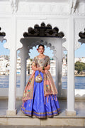 Lorenvalley Blue Jacquard Silk Paithani Weaving Zari Work with Lace Touch Up Lehenga Choli with Dupatta