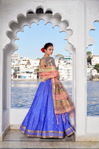 Lorenvalley Blue Jacquard Silk Paithani Weaving Zari Work with Lace Touch Up Lehenga Choli with Dupatta
