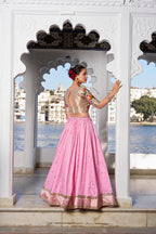 Lorenvalley Pink Jacquard Silk Paithani Weaving Zari Work with Lace Touch Up Lehenga Choli with Dupatta