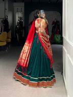 Lorenvalley Fashion Green Vichitra Silk Zari Weaving With Lace Border Lehenga Choli with Dupatta