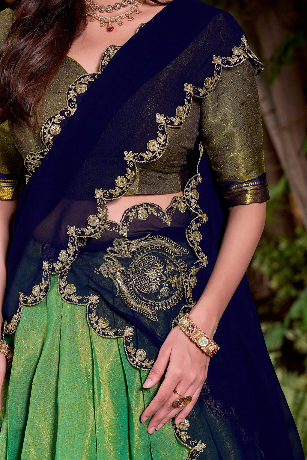 Lorenvalley Fashion Seagreen Kanchipuram Zari Weaving Work Lehenga Choli with Dupatta