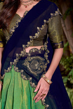 Lorenvalley Fashion Seagreen Kanchipuram Zari Weaving Work Lehenga Choli with Dupatta