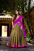Lorenvalley Fashion Mahendi Kanchipuram Zari Weaving Work Lehenga Choli with Dupatta