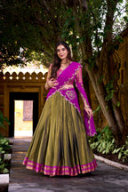 Lorenvalley Fashion Mahendi Kanchipuram Zari Weaving Work Lehenga Choli with Dupatta