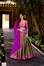 Lorenvalley Fashion Mahendi Kanchipuram Zari Weaving Work Lehenga Choli with Dupatta