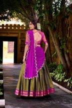 Lorenvalley Fashion Mahendi Kanchipuram Zari Weaving Work Lehenga Choli with Dupatta
