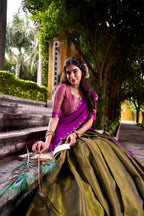 Lorenvalley Fashion Mahendi Kanchipuram Zari Weaving Work Lehenga Choli with Dupatta