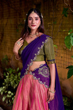 Lorenvalley Fashion Pink Kanchipuram Zari Weaving Work Lehenga Choli with Dupatta