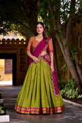 Lorenvalley Fashion Pista Kanchipuram Zari Weaving Work Lehenga Choli with Dupatta