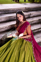 Lorenvalley Fashion Pista Kanchipuram Zari Weaving Work Lehenga Choli with Dupatta