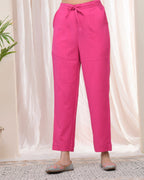 Vaasva Women Rani Cotton Flax Solid Straight Pants