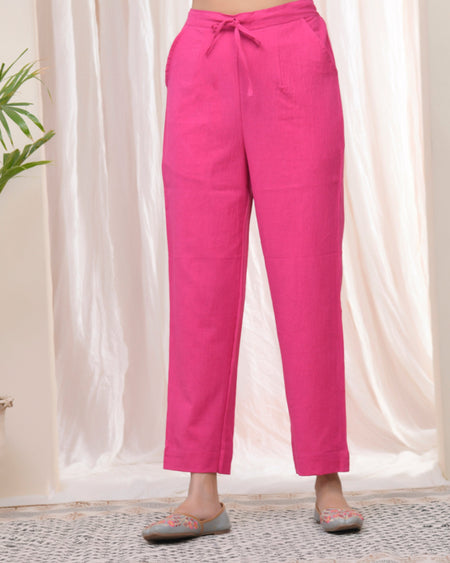Vaasva Women Rani Cotton Flax Solid Straight Pants