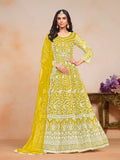 Anaita Yellow Embroidered Net Anarkali Suit - Distacart